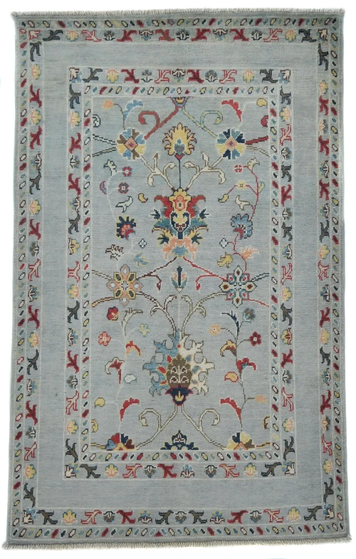 Gray Floral Modern 3X5 Kazak Oushak Pakistan Rug