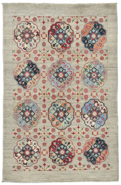 Beige Floral Modern 4X6 Kazak Oushak Pakistan Rug