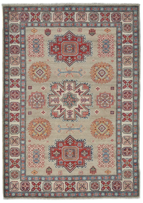 Beige Geometric Modern 4X6 Kazak Pakistan Rug