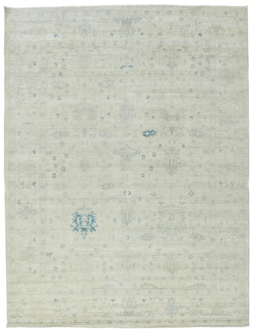 Muted Beige Floral Transitional 9'2X11'7 Oushak Oriental Rug