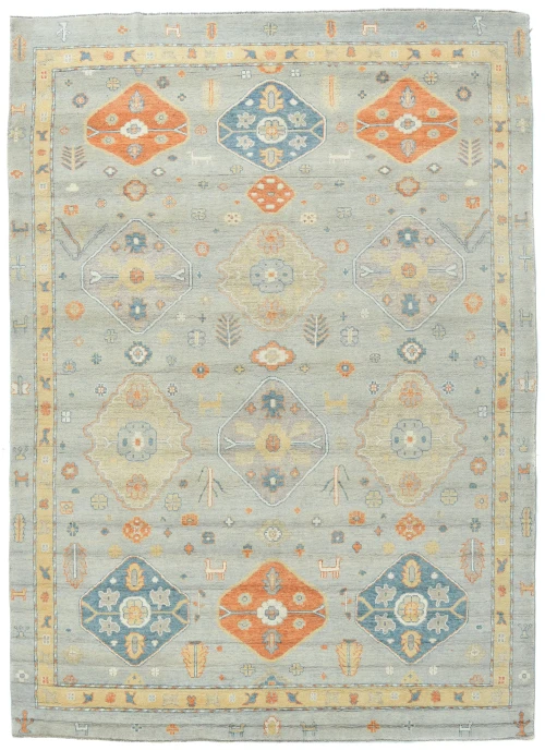 Muted Colors Floral Transitional 10X14 Oushak Oriental Rug