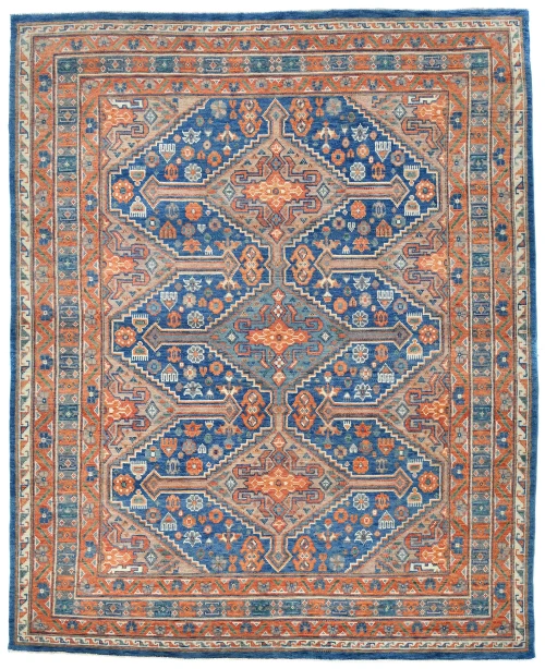 Blue Geometric Tribal 8'5X10'3 Kazak Pakistan Rug