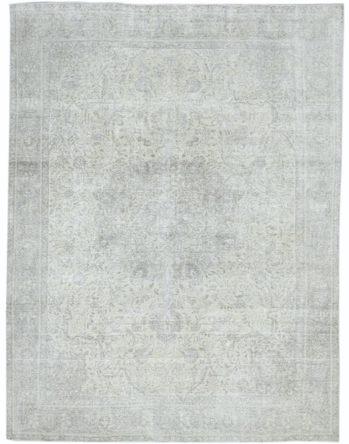 Antique Muted Beige Floral 9'7X12'8 Distressed Vintage Oriental Rug