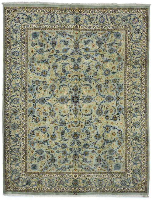 Vintage Sage Green Traditional 10X13 Kashan Persian Rug