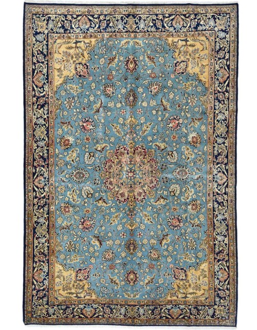 Vintage Light Blue Pictorial 7'6X11'5 Shahreza Persian Rug