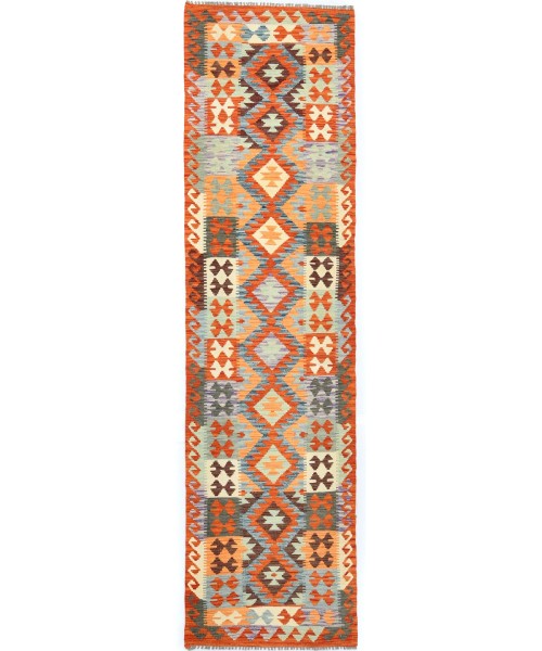 Multicolored Geometric Reversible 3X10 Kilim Oriental Runner Rug