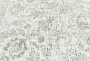 Antique Muted Cream Floral 9'3X9'8 Distressed Vintage Oriental Rug