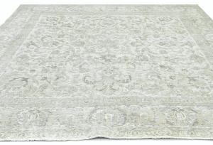 Antique Muted Cream Floral 9'3X9'8 Distressed Vintage Oriental Rug