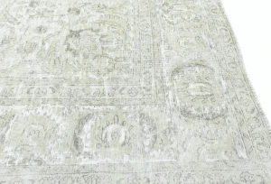 Antique Muted Cream Floral 9'3X9'8 Distressed Vintage Oriental Rug