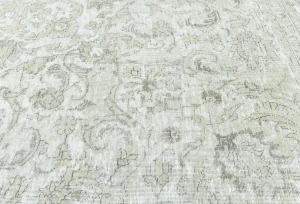 Antique Muted Cream Floral 9'3X9'8 Distressed Vintage Oriental Rug