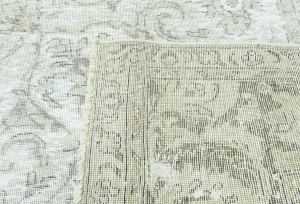 Antique Muted Cream Floral 9'3X9'8 Distressed Vintage Oriental Rug
