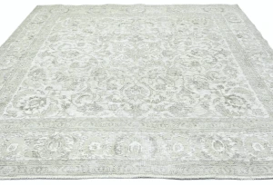 Antique Muted Cream Floral 9'3X9'8 Distressed Vintage Oriental Rug