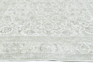 Antique Muted Cream Floral 9'3X9'8 Distressed Vintage Oriental Rug