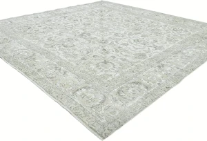 Antique Muted Cream Floral 9'3X9'8 Distressed Vintage Oriental Rug
