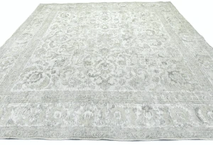Antique Muted Cream Floral 9'3X9'8 Distressed Vintage Oriental Rug