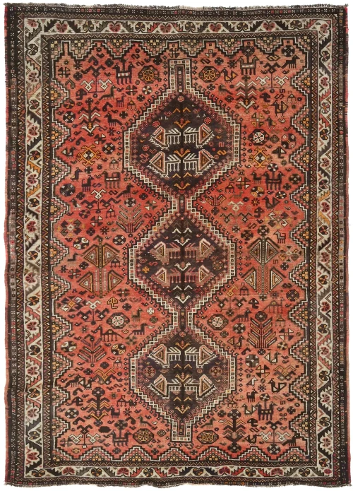 Semi Antique Muted Colors Tribal 5'6X7'6 Shiraz Persian Rug