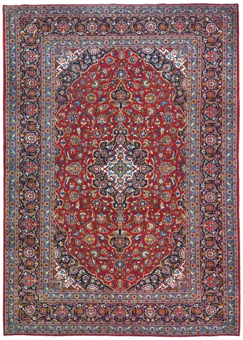 Vintage Red Floral Traditional 9X12 Kashan Persian Rug