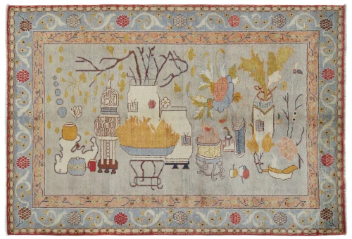 Pastel Gray Pictorial Modern 4'6X7'0 Kazak Pakistan Rug